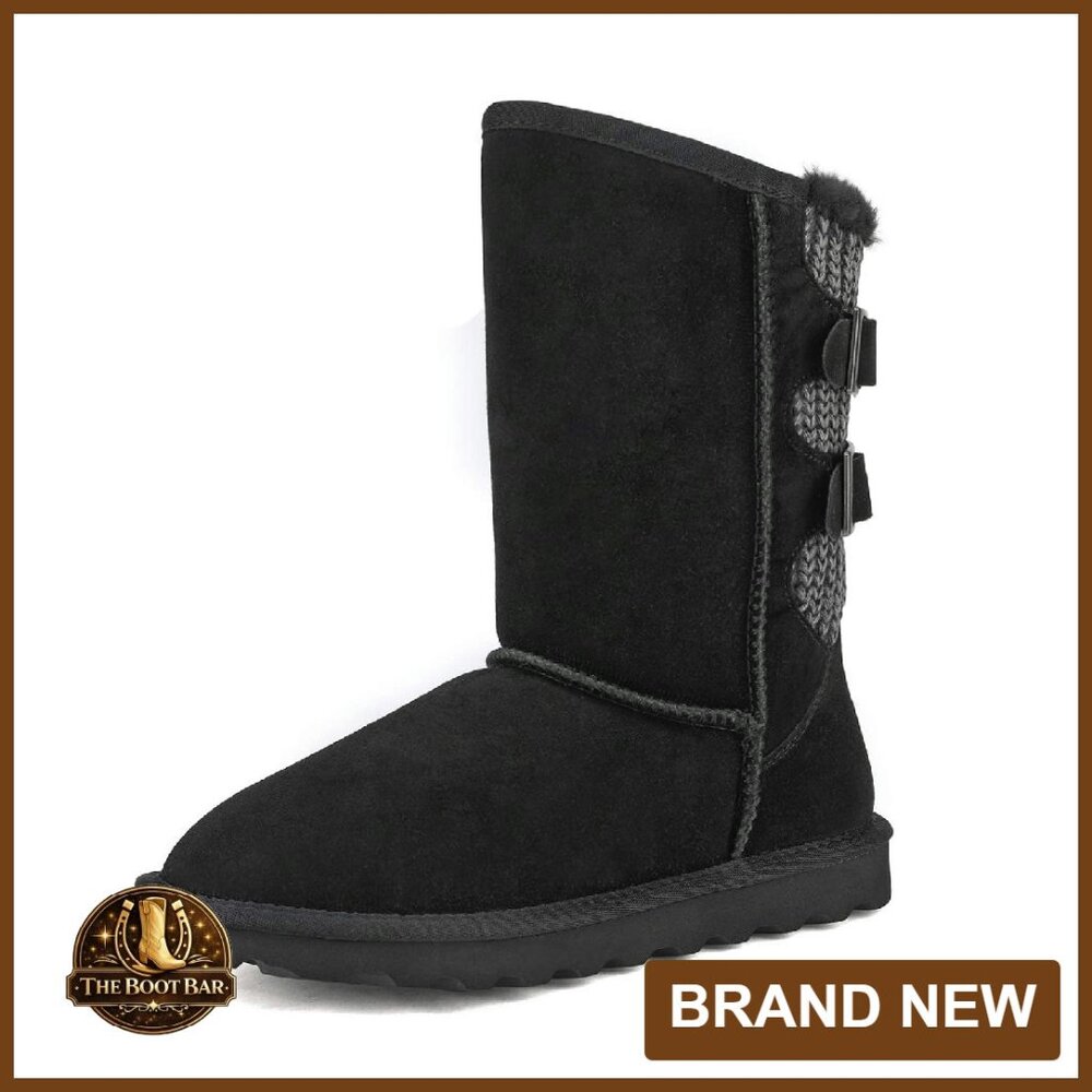 Women's Mid Calf Snow Boots Fuzzy Lined Buckle Booties Winter Warm